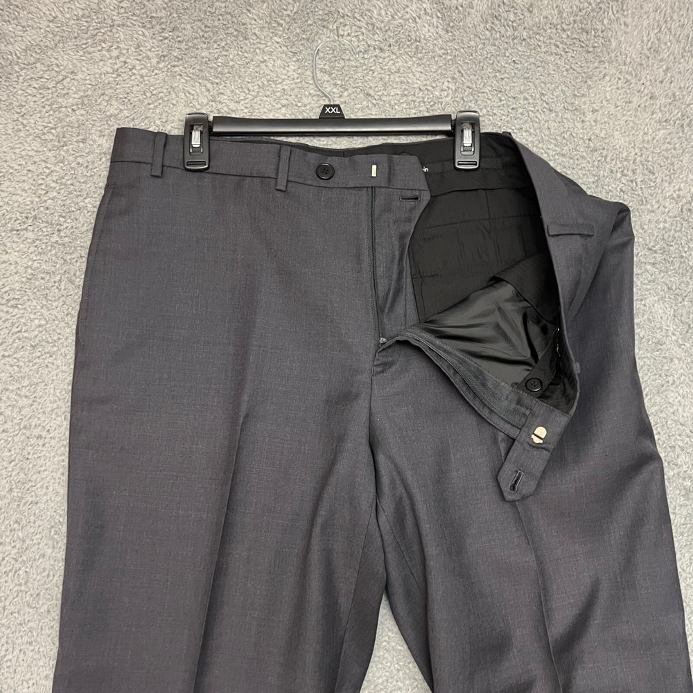 Calvin Klein Dress Pants Mens 40L Dark Gray Excellent Wool Blend Flat Front - Picture 2 of 9